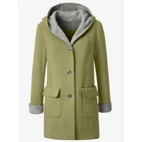 manteau imitation laine poches plaquées à rabat avec capuche - collection l - vert roseau