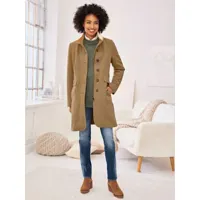 manteau en laine col montant avec finition en velours ton sur ton - linea tesini - couleur chamois