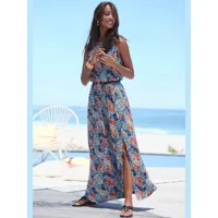 robe longue encolure ronde - s.oliver - bleu-corail imprimé