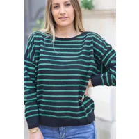 pull moelleux court rayé vert