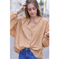 blouse chemise camel en coton manches chauve souris