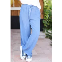 pantalon large et fluide bleu en coton ceinture élastiquée