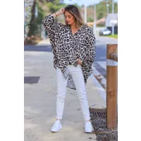 chemise longue et large en coton imprimé léopard