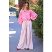 pantalon large en gaze de coton confort imprimé toile de jouy rose