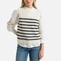 pull sans manches rayé col rond alivie