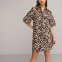 robe chemise courte manches courtes motif léopard