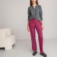 pyjama haut uni bas à carreaux en flanelle