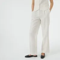 pantalon droit à rayures banquier en lin et coton