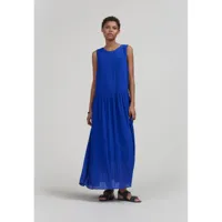 robe longue cobalt recyclé tissu gaufré