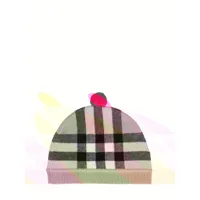 bonnet en laine mélangée à carreaux avec pompon