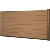 pare-vue en wpc sarthe, clôture coupe-vent, poteaux en aluminium élément d'extension bas, 1,85m teck - brown