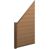 jamais utilisé] pare-vue wpc sarthe, clôture coupe-vent, poteaux alu élément d'extension oblique gauche, 0,95m teck - brown