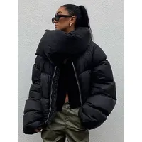 manteaux doudoune d'hiver noir col montant zipper manches longues veste d'hiver décontracté
