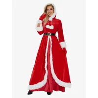 femme robe de noël rouge gants en fibre de polyester robe ceinture polyester bicolore costumes de vacances de noël