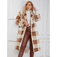 manteaux longue femme fourrés chaud col rabattu classique à carreaux abricot profond veste d'hiver