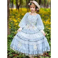 chemisiers lolita classiques infanta bows lace long sleeves lolita top top floral print blue grey lolita shirt