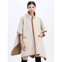 poncho femme manteau bicolore col montant beige chaud cape