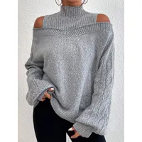 pull femme chandail col montant gris manches longues