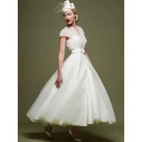 robes de mariée courtes 2024 col en v manches courtes a-ligne cheville longueur robes de mariée personnalisation gratuite