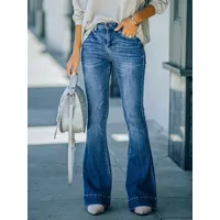 jeans femme décontracté taille naturelle coton pantalon à pattes d'éléphant