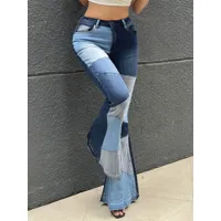 jeans pour femmes bas de cloche en coton géométrique décontracté