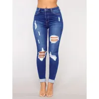 ripped jeans high rise casual cotton skinny bottoms pour femme