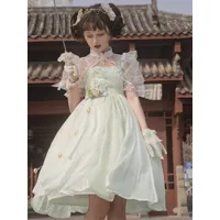 style chinois lolita robe volants sans manches polyester doux vert clair style chinois lolita