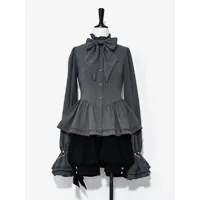 【pré-vente】 chemise gothique lolita blouses grise à manches longues volants