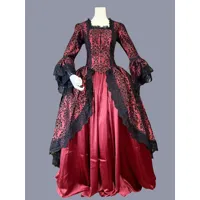 rouge rétro costumes volants polyester marie antoinette costume imprimé fleuri robe tunique rétro femme robe de bal