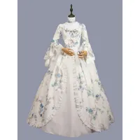 blanc rétro costumes arcs polyester imprimé fleuri marie antoinette costume robe tunique rétro femme mascarade robe de bal