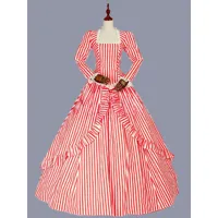 costumes rétro rouges volants polyester marie antoinette costume rayures robe tunique rétro femme robe de bal