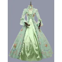vert rétro costumes volants polyester imprimé fleuri robe marie antoinette costume femmes rétro tunique fête robe de bal
