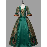costumes rétro verts volants polyester imprimé fleuri marie antoinette déguisement robe tunique rétro femme déguisement 18ème siècle