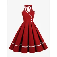 robe rétro des années 1950 bordeaux boutons sans manches robe trapèze à col en cœur