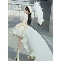 robe mignonne lolita robe à manches courtes en polyester robe de mariée à traine
