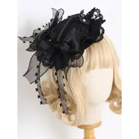 chapeau lolita steampunk noeuds noirs volants accessoire dentelle accessoires lolita en polyester