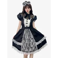 maid lolita robes volants dentelle noir manches courtes robe lolita
