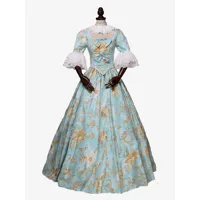 costumes rétro bleu ciel clair nœuds robe à imprimé floral en polyester costume marie antoinette femme tunique royale robe de bal mascarade