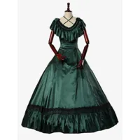 robe vintage costumes rétro vert foncé volants marie antoinette robe tunique rétro femme 18ème siècle déguisement médiéval