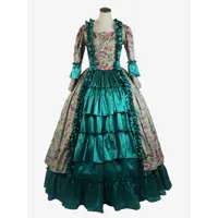 robe vintage vert rétro costumes volants imprimé fleuri femme marie antoinette costume rétro tunique fête robe de bal déguisement médiéval
