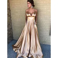 robes de soirée robe semi-formelle à bretelles dorées robe de bal robe longue sexy