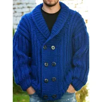 cardigan homme pulls chic manches longues bleu bouton