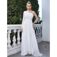 robes de bal asymétriques robe longue de cocktail à manches longues en blanc