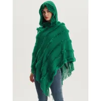 poncho à capuche pour femme  cape à franges surdimensionnée verte