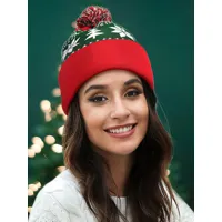 chapeau à pompons rouges  motif de noël  casquette d&#39;hiver pour femmes