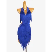 robes de danse latine bleu royal femmes robe à franges costume de danse