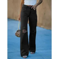 jeans pantalon femme cool affligé droit polyester
