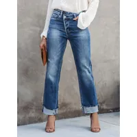jeans pantalon femme moderne ombre bleu droit polyester