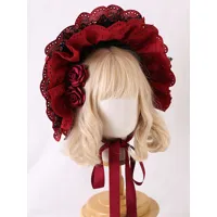 chapeau lolita classique accessoire fleurs bordeaux dentelle polyester accessoires lolita