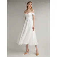 robe de mariée courte à col bijou sans manches ligne a longueur thé robes de mariée